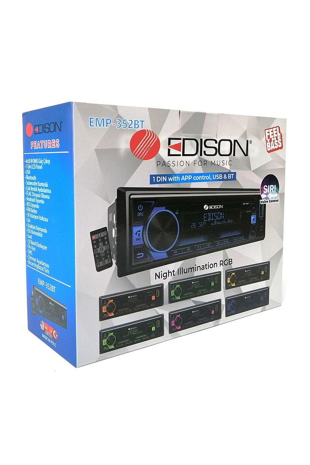 Edison EMP-352BT Oto Teyp Telefon Kontrollü Android/IOS Uyumlu 4*50W Çıkışlı USB/BT /AUX/3 RCA - 3