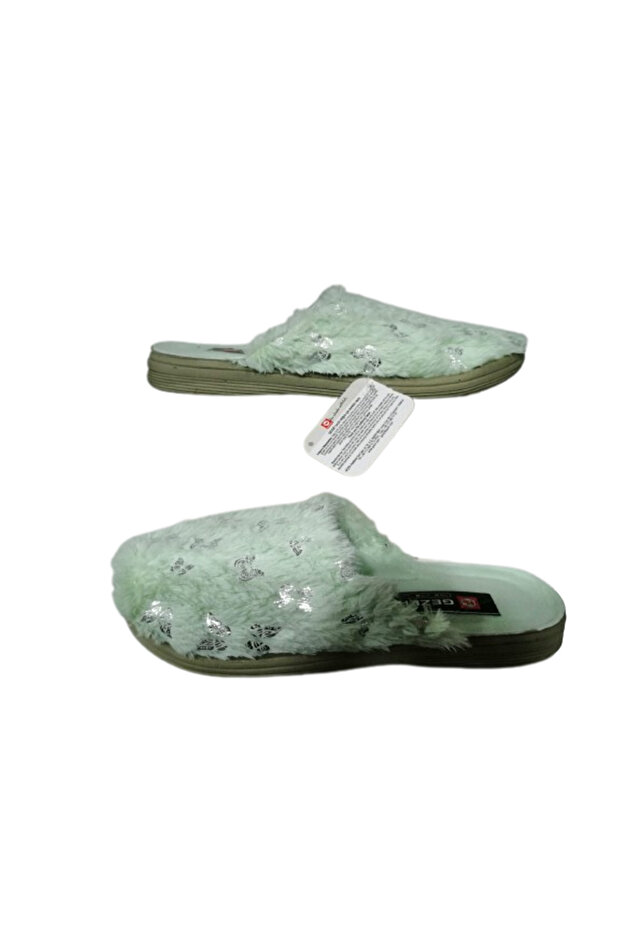 Women's Water Green Plush Indoor Slippers