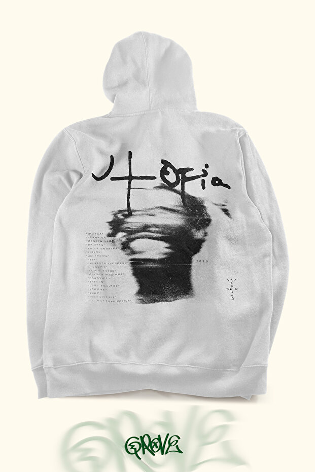 Travis Scott Utopia Front and Back Printed Unisex Oversize Hooded 2 Thread Raster Sweatshirt Hoodie