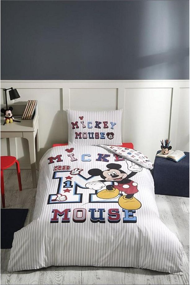 Mickey Mouse Gri Ranforce Tek Kişilik Disney Lisanslı Lastikli Fitted Çocuk Nevresim Takımı - 1