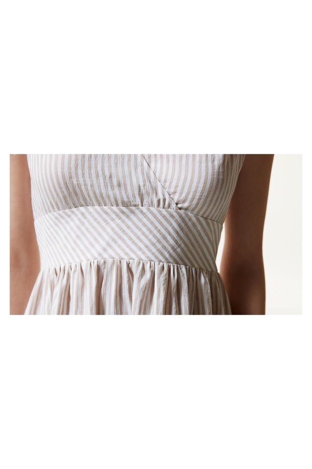 Çizgi Desen V Yaka Elbise - 6