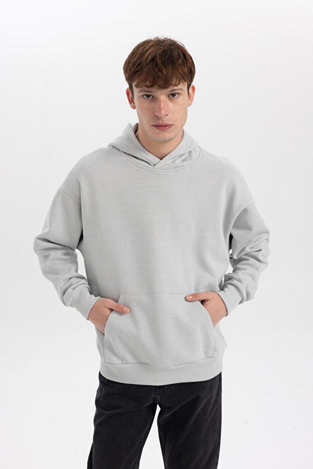 Oversize Fit Hooded Kangaroo Pocket Soft Fuzzy Sweatshirt