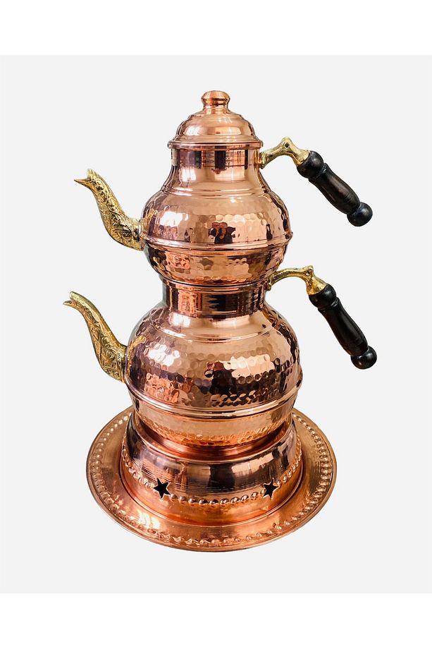 bakır kalın çekiç dövmeli osmanlı ocaklı büyük çaydanlık - 1