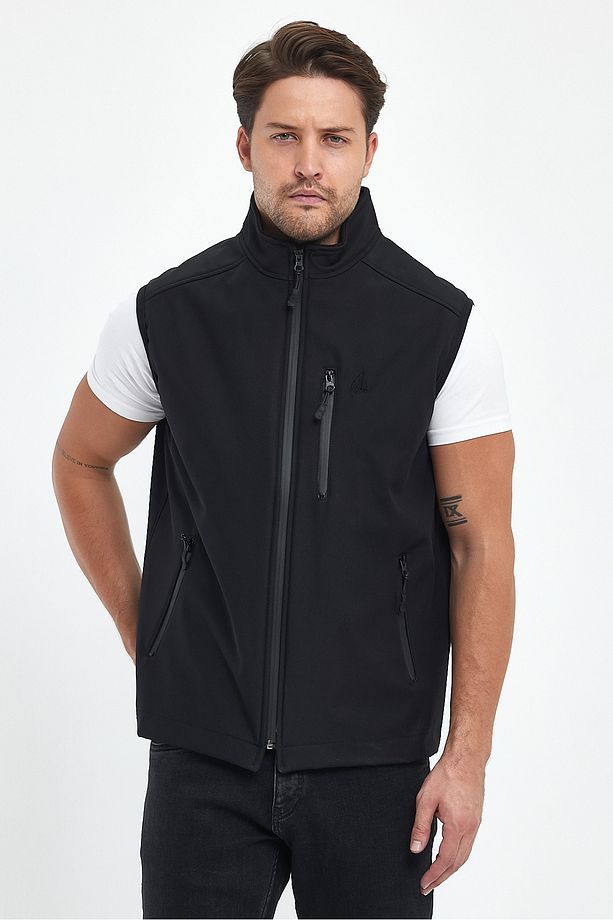 Erkek Gece Siyahı Softshell Su Geçirmez Yelek - 4