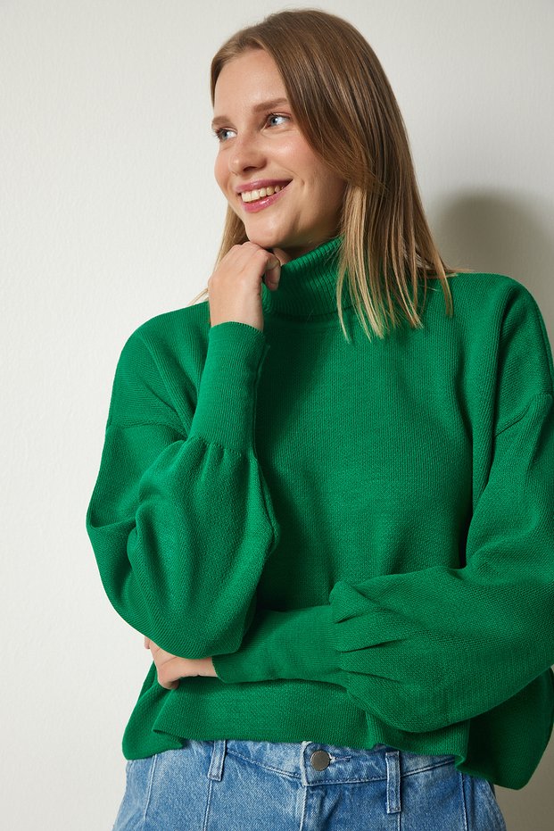 Women's Green Turtleneck Comfortable Knitwear Sweater KG00007