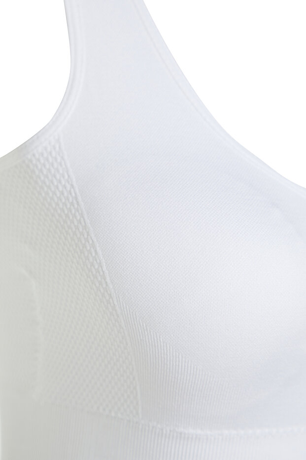 Beyaz Seamless/Dikişsiz Destekli/Şekillendirici Kalın Askılı Örme Spor Sütyeni TWOAW23SS00019 - 7