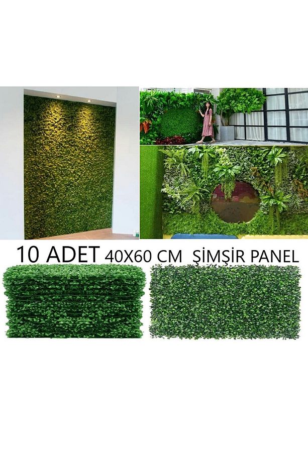 10 ADET 40x60 Cm Yapay Bitki Duvar Kaplama Panel Şimşir Yeşil Dikey Bahçe - 6