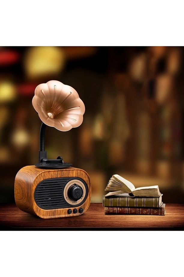 Mini Nostaljik Gramofon Retro Bluetooth Kablosuz SD Hoparlör Vintage Ahşap Radyo Müzik Kutusu - 1