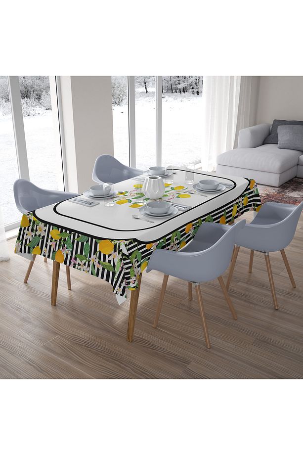 155X220 LİMON DESENLİ MASA ÖRTÜSÜ , ÇİÇEKLİ MASA ÖRTÜSÜ DİJİTAL BASKILI - 3