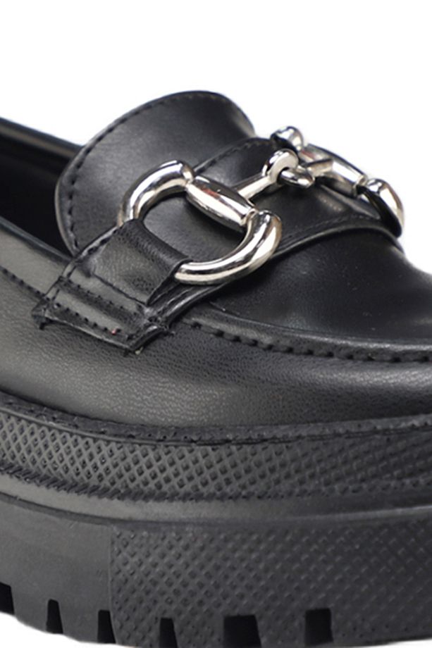 ® | Smart Kadın Siyah 5cm Yüksek Özel Kalın Taban Sert Dayanıklı Şık Tarz Loafer Ayakkabı - 3