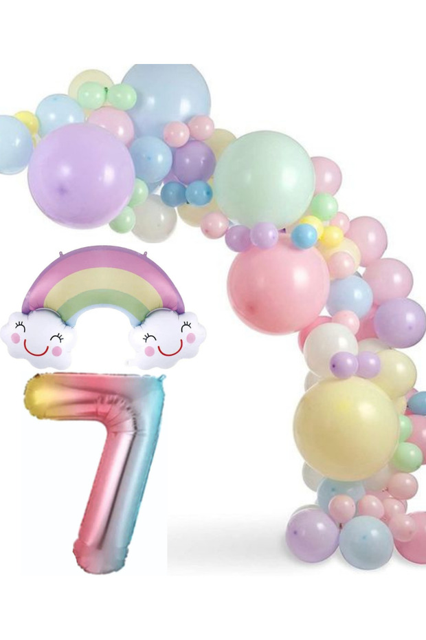 RAINBOW CONCEPT BALLOON CHAIN SET CLOUDY FOIL BALLOON NUMBER FOIL BALLOON SET