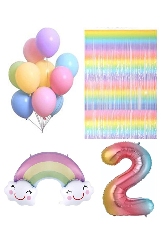 Colorful Birthday Party Set Rainbow Balloon Figure Foil Balloon Backdrop Set