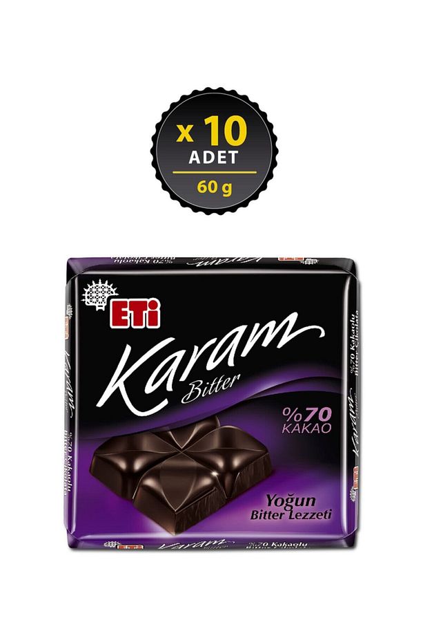 Karam %70 Kakaolu Bitter Çikolata 60 g x 10 Adet - 1