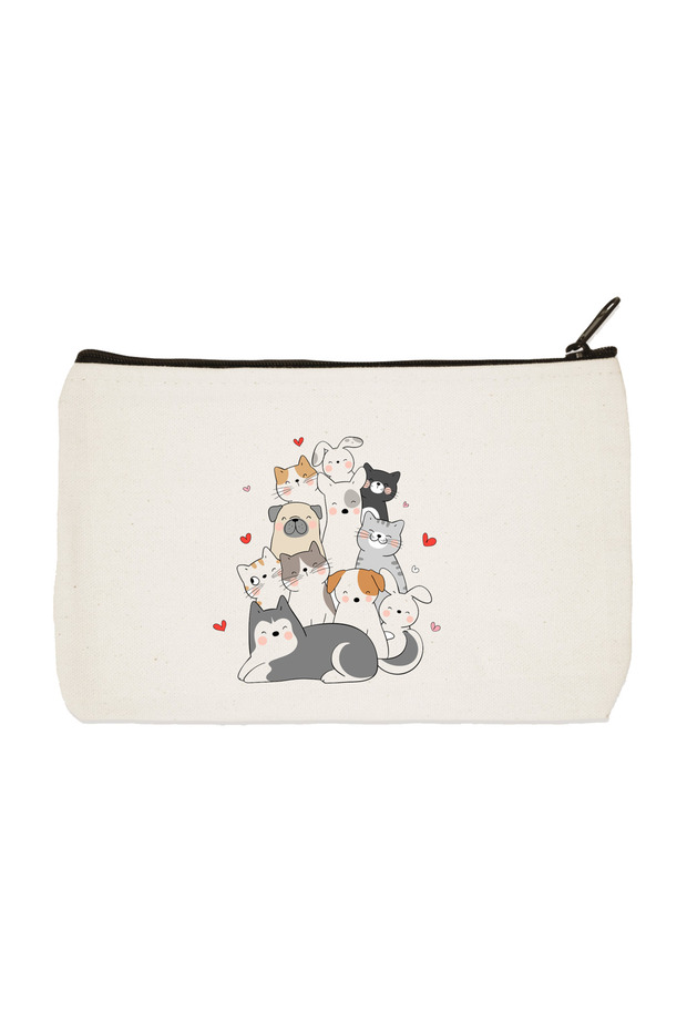 Cats, Dogs Printed Cloth Makeup Bag, Pen Holder, Handbag