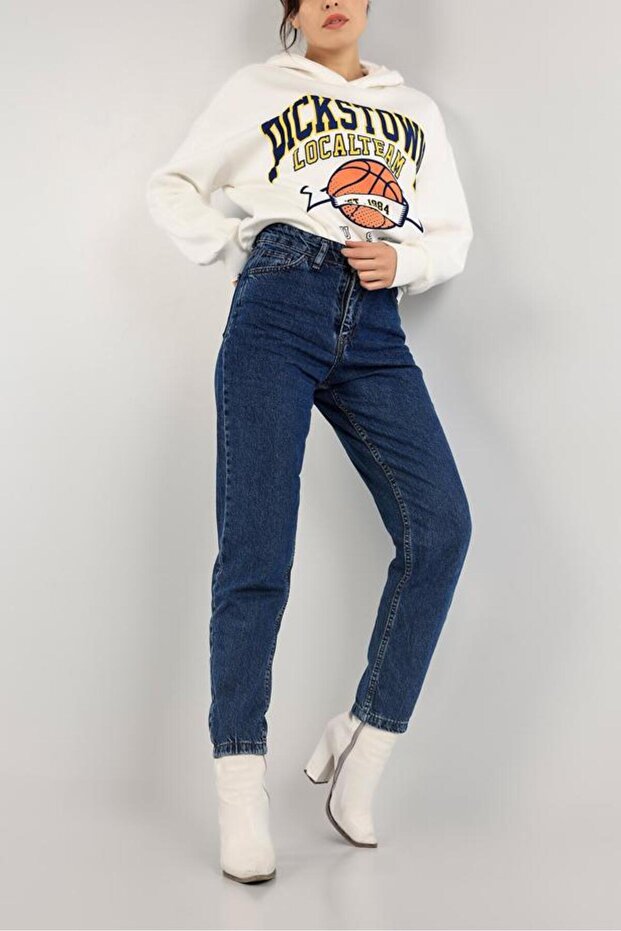 Aldis Dark Blue Lycra Mom Jean Pants-size Available in Our Painting