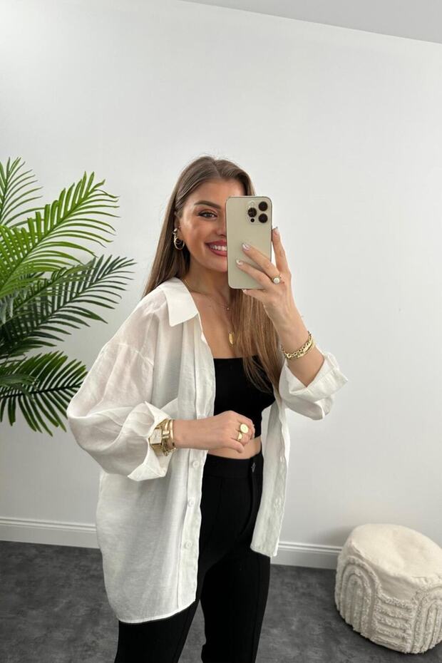 Lüx Kalite Basic Salaş Gömlek Beyaz - 4