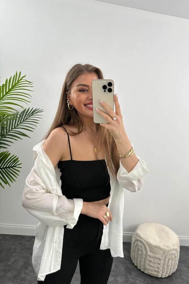 Lüx Kalite Basic Salaş Gömlek Beyaz - 3