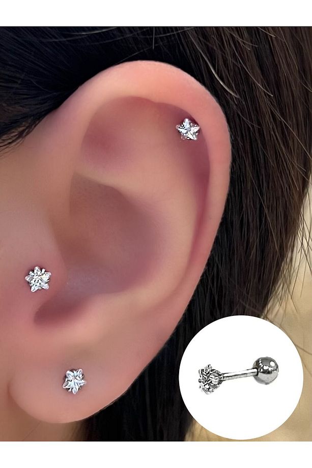 Cerrahi Çelik Yıldız Tek Taş Tragus Helix Kıkırdak Piercing Küpe - 4