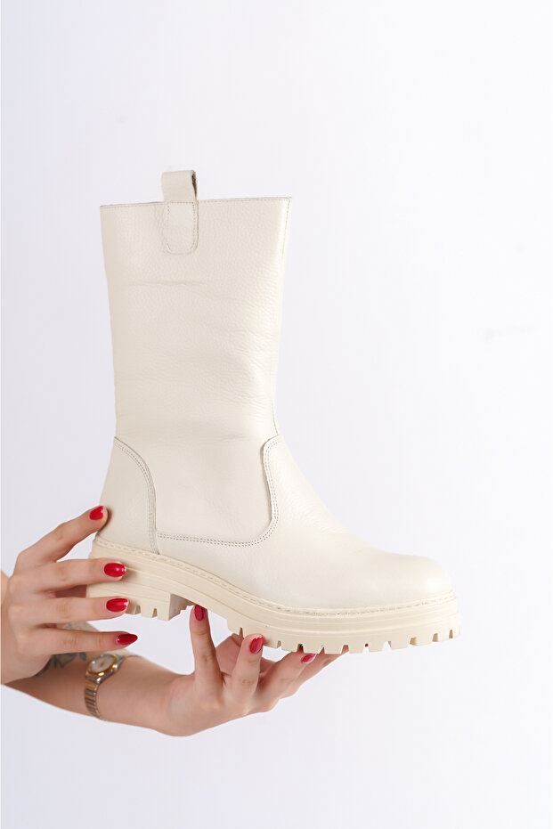 Hakiki Deri Krem Kadın Derii Bot Dp02-0888 - 2