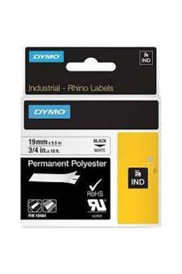 شريط بوليستر ثابت Dymo RhinoPro مقاس 19 مم × 5.5 م أبيض وأسود