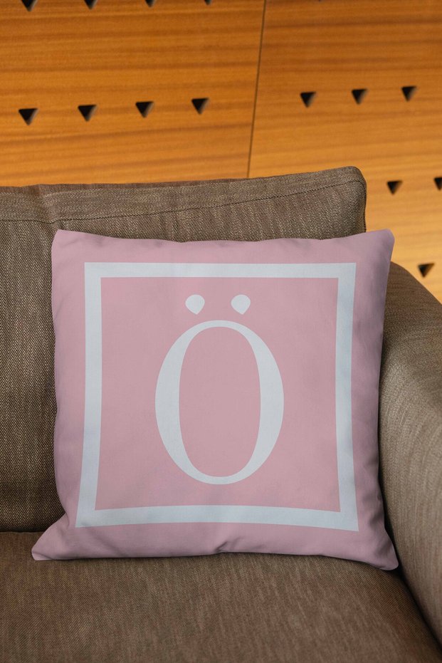 Pink and White Colored Letter Digital Printed Throw Pillow Cover