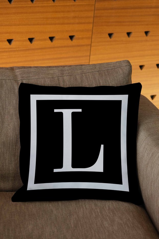 Black Colored Digital Printed Pillow Cover with White Written Letters