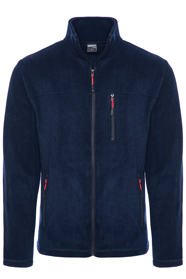 Men's Full Zippered 3 Pocket Navy Blue Fleece