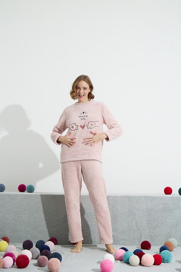 pudra Alt-Üst Wellsoft Nakışlı Pijama Takım - 2