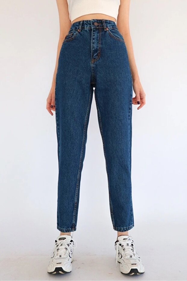 Happy Women's Dark Blue Lycra Mom Jean Pants MOMJEANS
