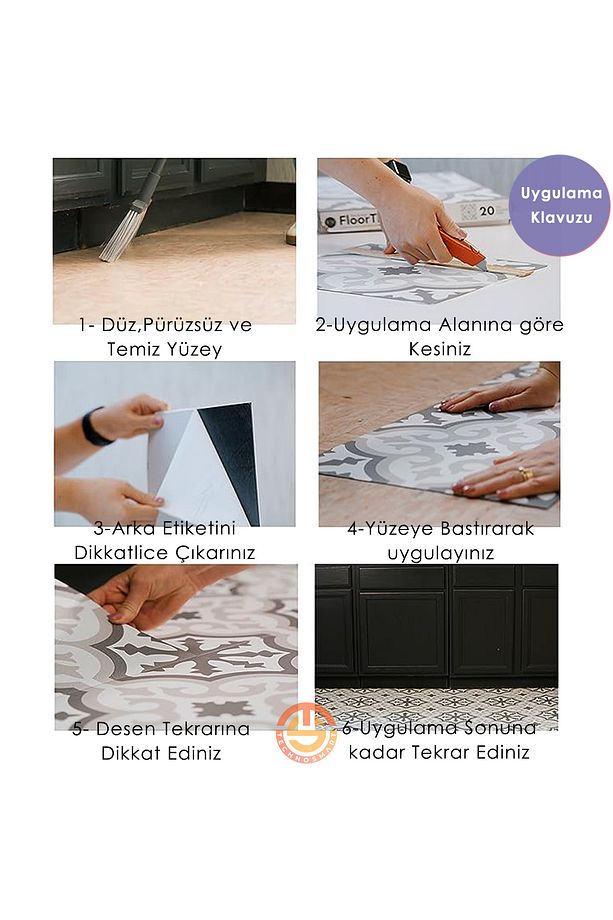 1Adet 30cm×30cm Kendinden Yapışkanlı LVT Zemin ve Duvar Kaplama Mutfak Banyo Karo Stickr - 5