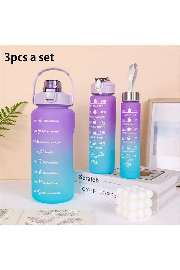 Motivasyonel 3lü Set Su Matarası Su Şişesi Suluk 2lt 700ml 500ml Tritan Spor Salonu Su Şişesi Suluk - 2