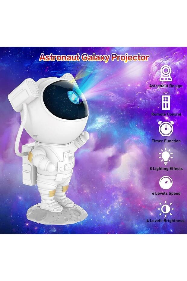 Astronot Projektör Led Işık Lazer Galaxy 360 Yıldız Projeksiyon Aurora Bulutsusu Çocuk Gece Lambası - 4