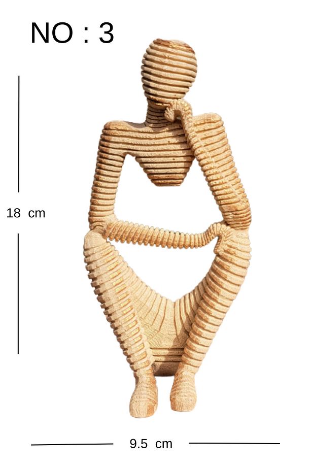 Dekoratif Thinker Temalı Düşünen Adamlar Heykel Biblo Bej 3'lü set 18 cm - 9