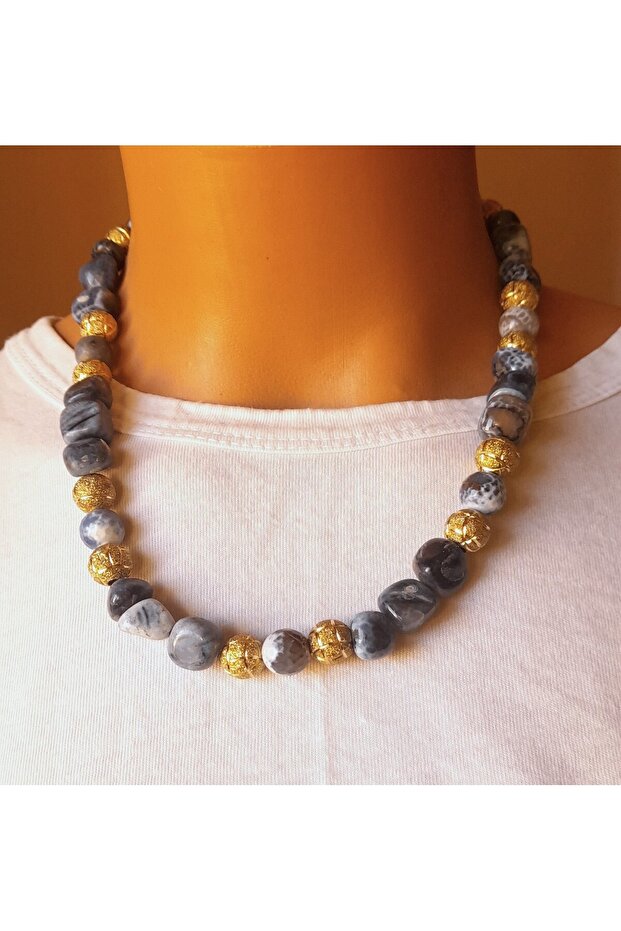 Large Broken Agate Evil Eye Protection Balance and Peace Necklace