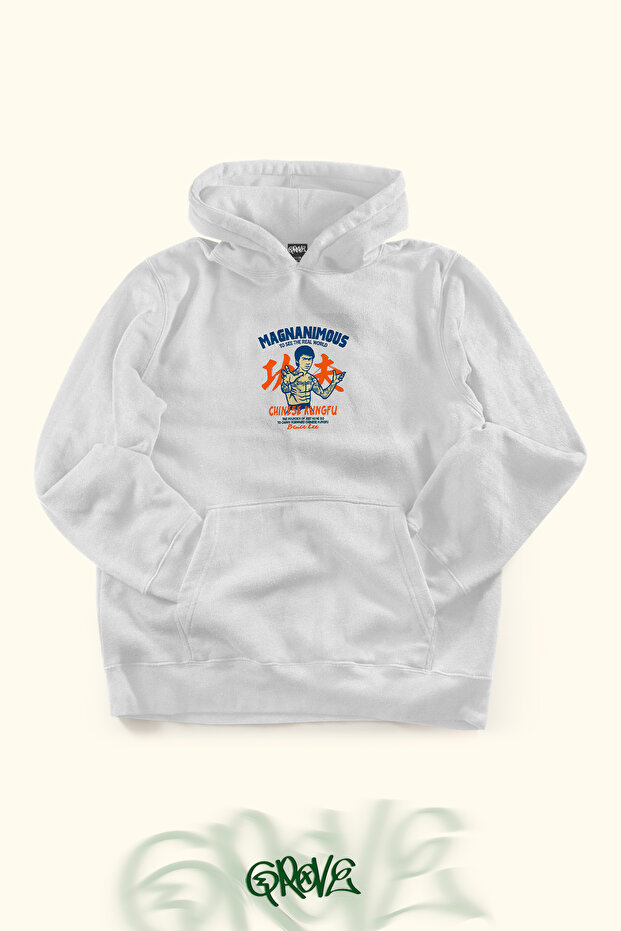 Kung Fu Printed Unisex Oversize Hooded 2 Thread Raised Sweatshirt Hoodie