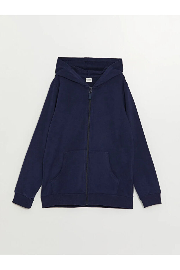 LCW Kids Hooded Basic Long Sleeve Girl's Zippered Sweatshirt