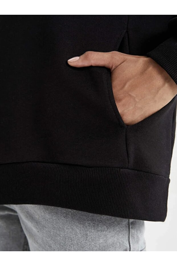Oversize Basic Kapüşonlu Sweatshirt - 7