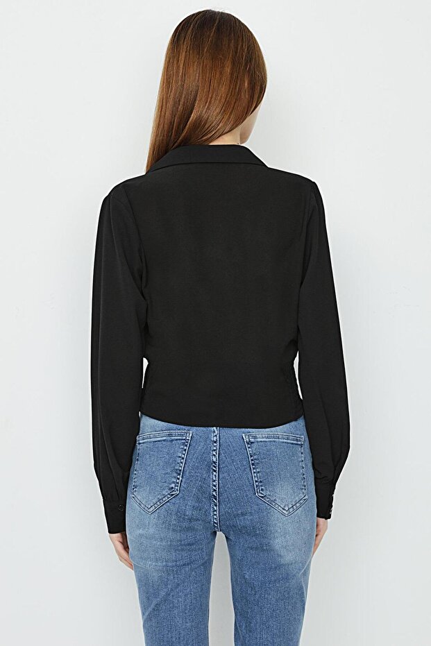 Kadın Gipe Detaylı Crop Gömlek - 4