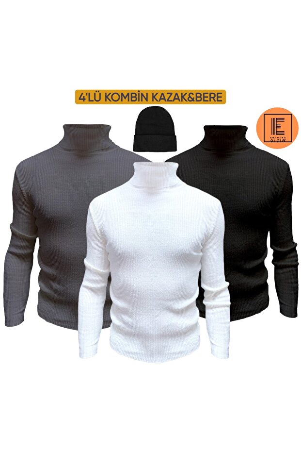 4-piece combination turtleneck turtleneck sweater and beret