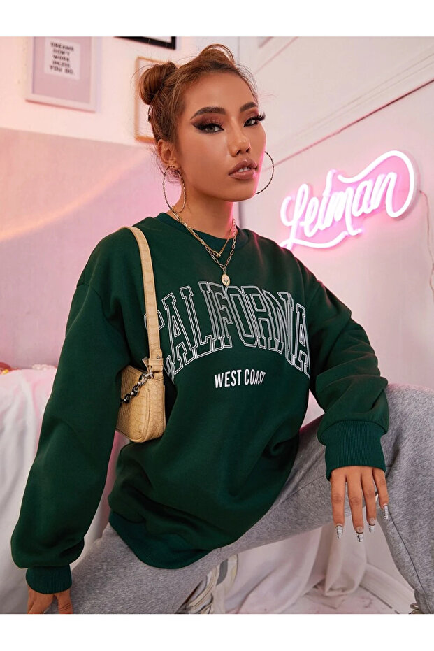 Unisex Women/Men California Special Series Oversize Crew Neck Cotton Sweatshirt