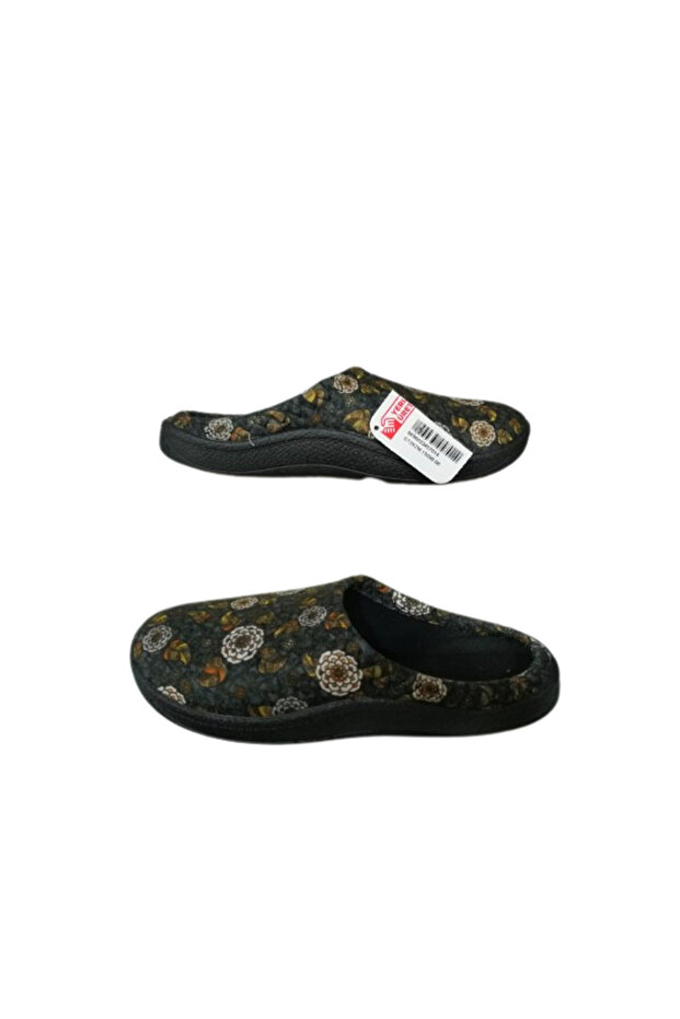 Women's Dark Green Floral Patterned Indoor Slippers