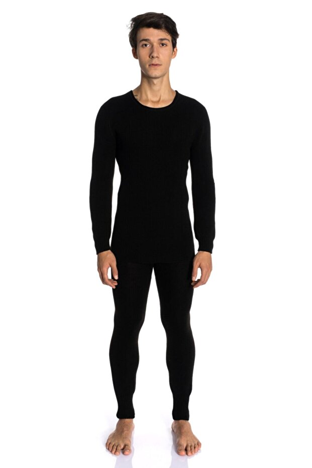 Unisex Black Knitted Long Sleeve Undershirt