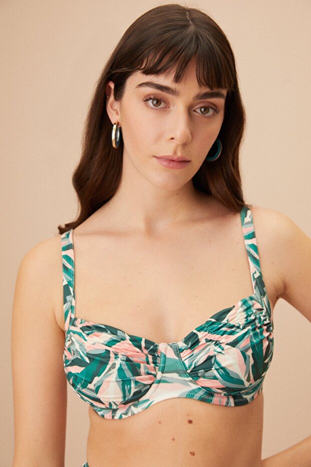 Gathered Underwire Patterned Bikini Top - 2