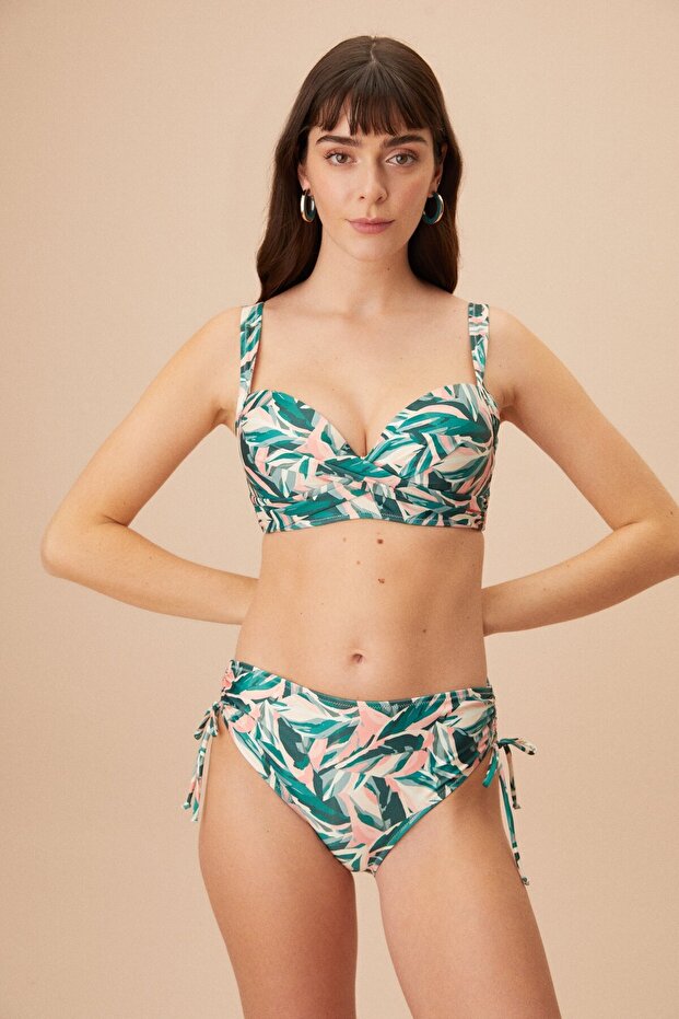 Side Gathered Patterned Bikini Bottom - 3