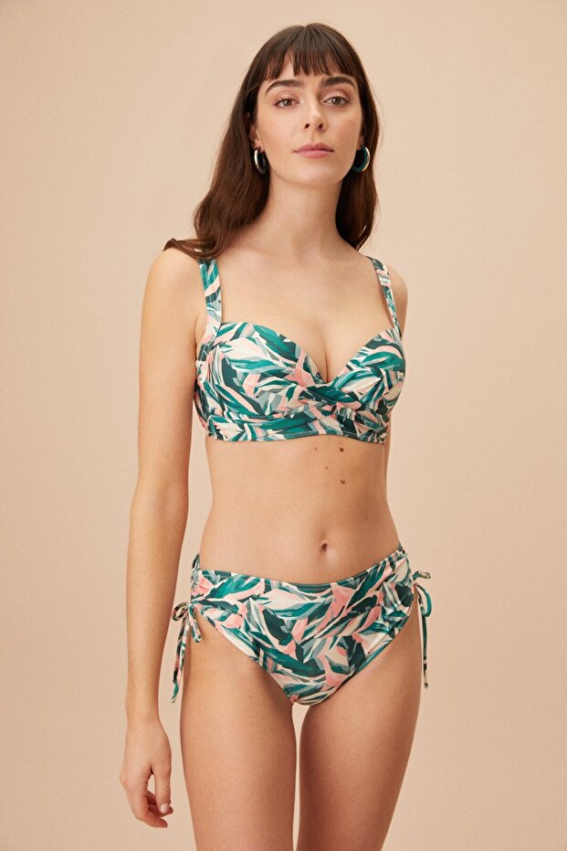 Side Gathered Patterned Bikini Bottom - 2