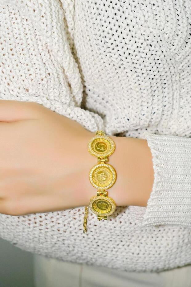 8 Ayar Pullu Çeyrekli 3lü Bileklik - 4