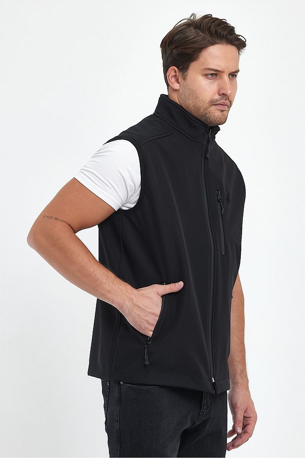 Erkek Gece Siyahı Softshell Su Geçirmez Yelek - 5