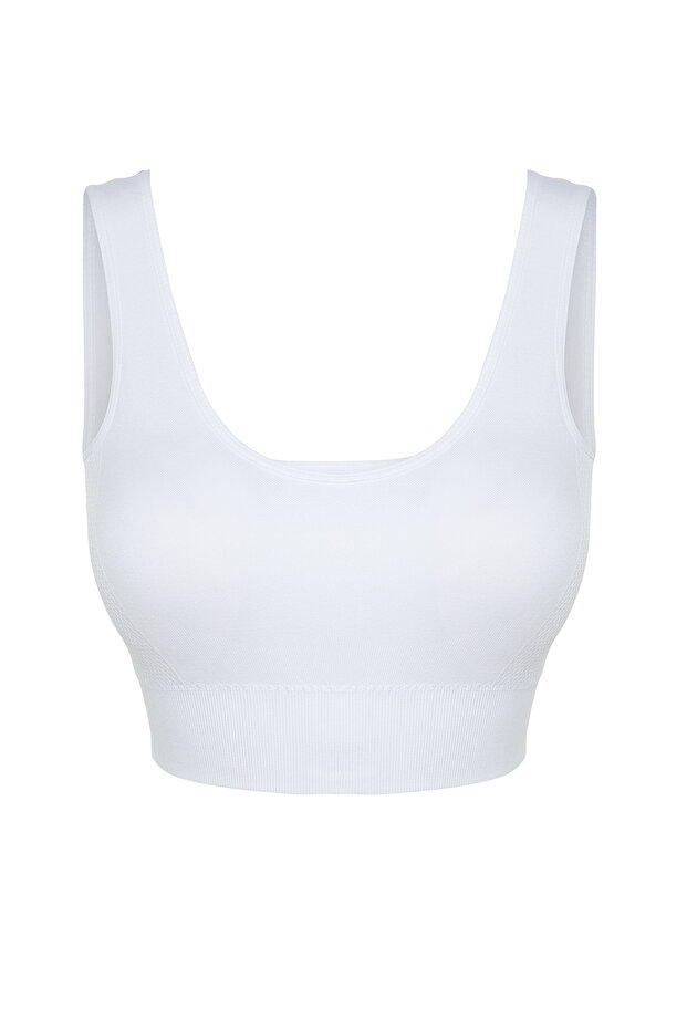 Beyaz Seamless/Dikişsiz Destekli/Şekillendirici Kalın Askılı Örme Spor Sütyeni TWOAW23SS00019 - 6
