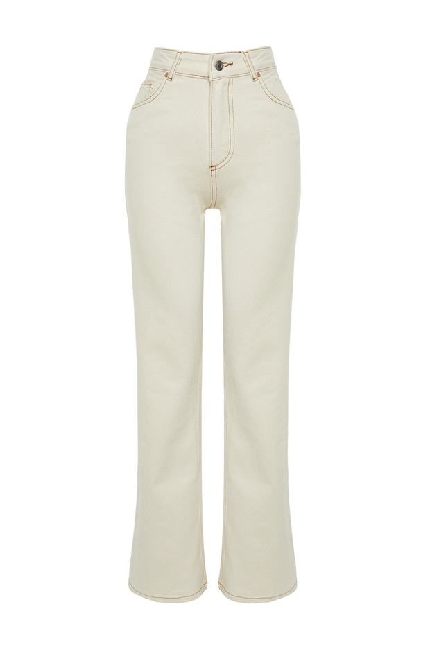 Ekru Yüksek Bel Geniş Paça Wide Leg Jeans TWOAW24JE00274 - 5