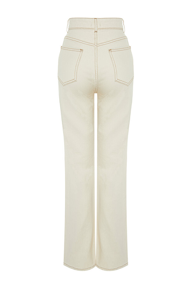Ekru Yüksek Bel Geniş Paça Wide Leg Jeans TWOAW24JE00274 - 6